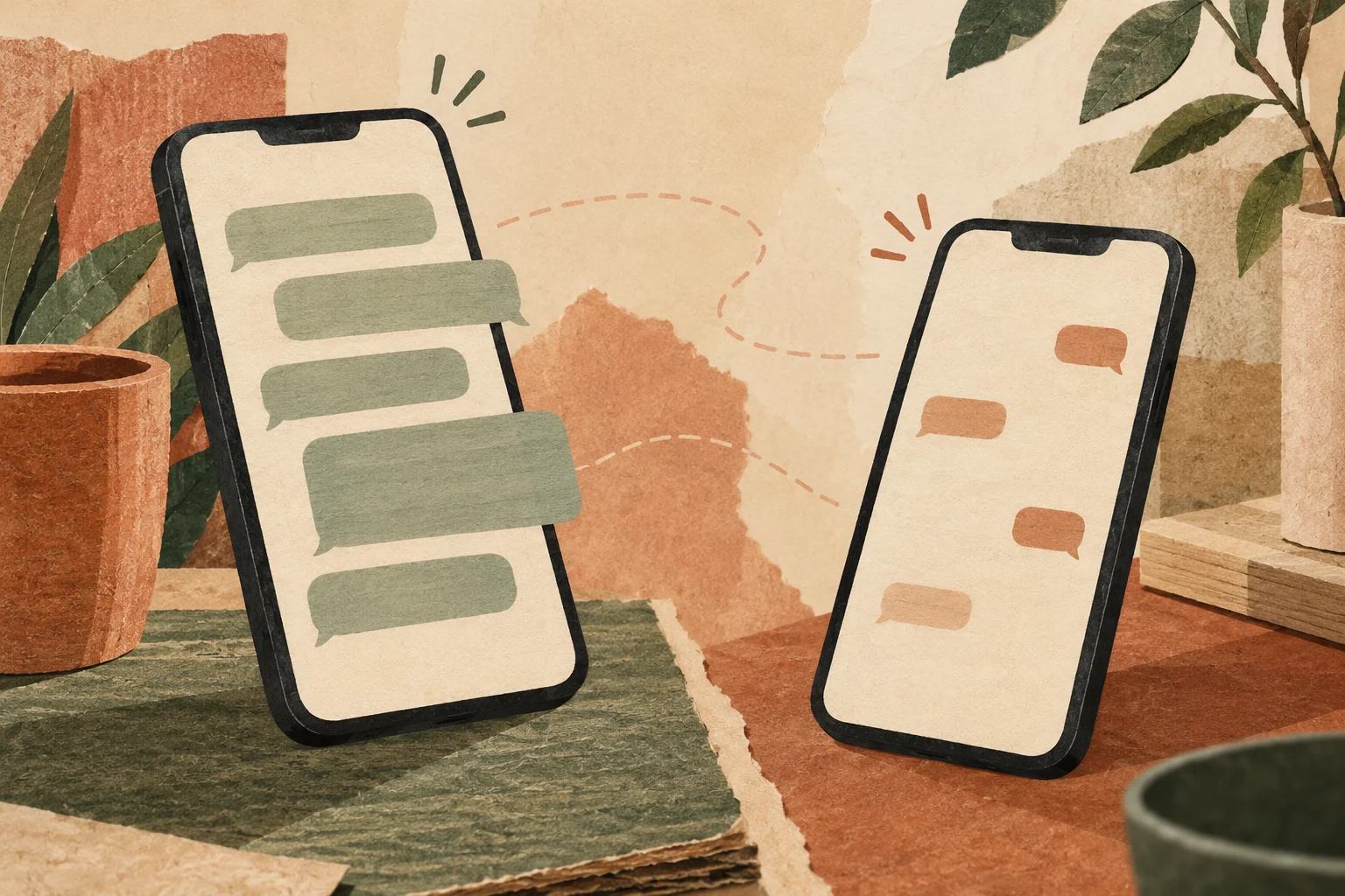 Illustration of two phones with short and longer message bubbles