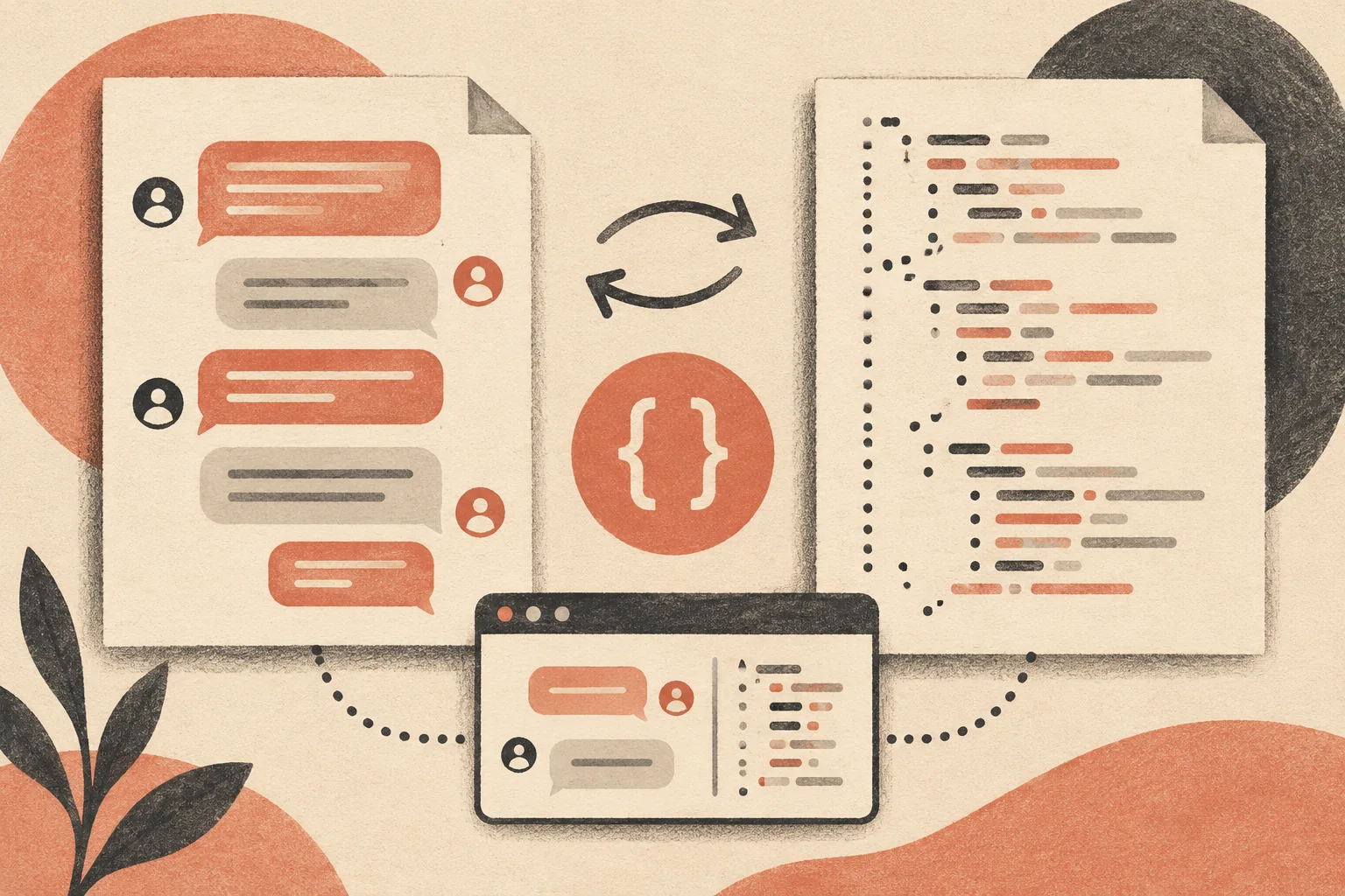 Illustration comparing a readable conversation document and structured data