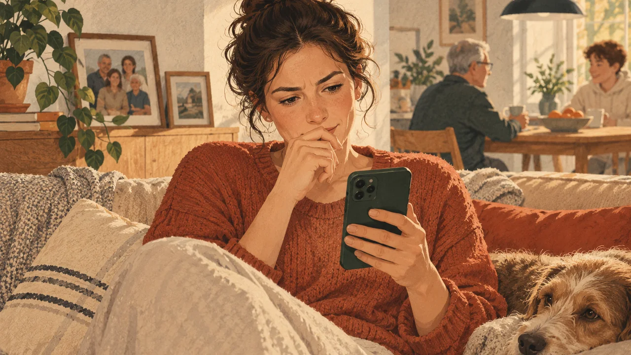 A person rereads a family message in context